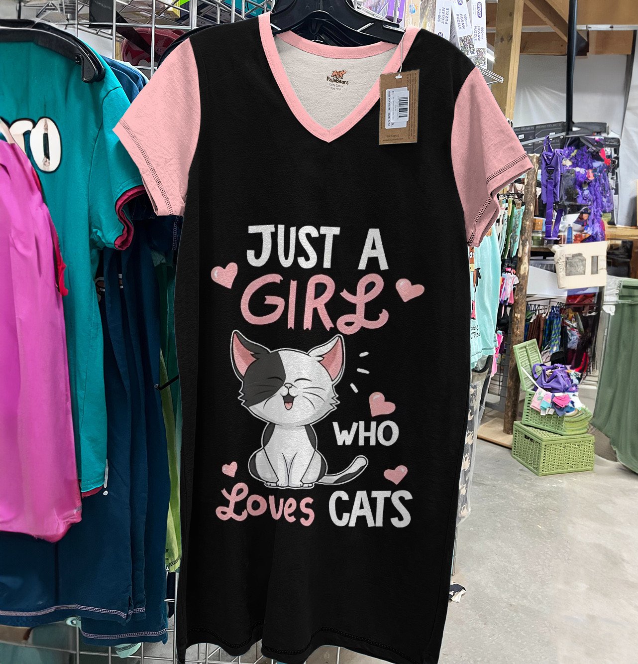 Cat Pajabears® V-Neck Women’s Nightshirts Just A Girl Who Loves Cats Lk8 Nightshirt