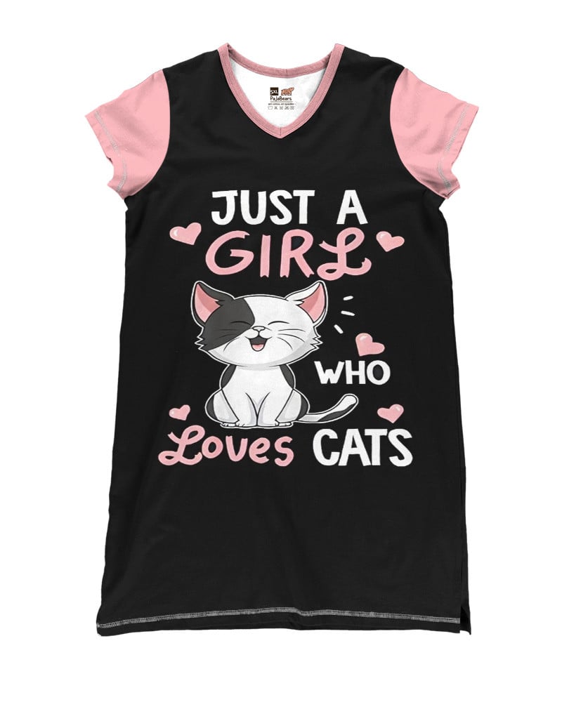 Cat Pajabears® V-Neck Women’s Nightshirts Just A Girl Who Loves Cats Lk8 Nightshirt