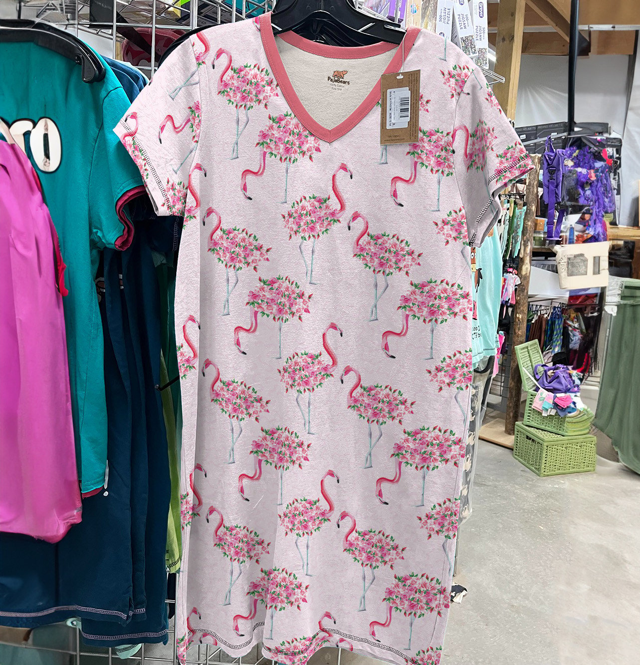 Flamingo Pajabears® V-Neck Nightshirts Flower Covered Tl10