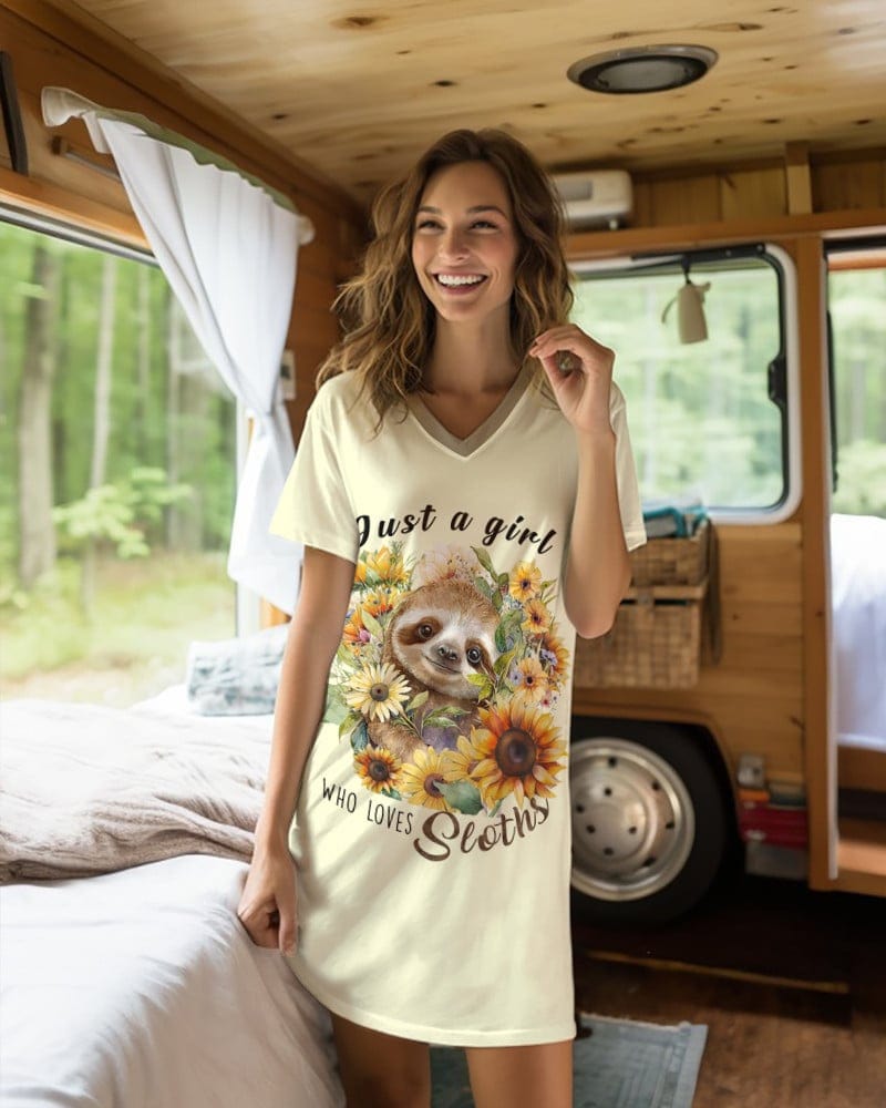 Sloth Pajabears® V-Neck Nightshirts Lovers Nk07