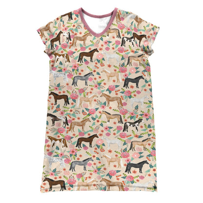 Horse Pajabears® V-Neck Nightshirts Roses Tl10