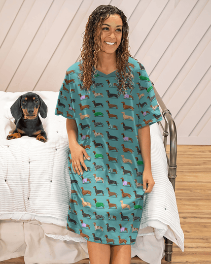 Dachshund Pajabears® V-Neck Nightshirts Sleek Tl10