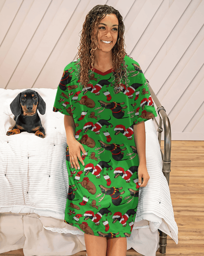 Dachshund Pajabears® V-Neck Nightshirts Chirstmas Tl10