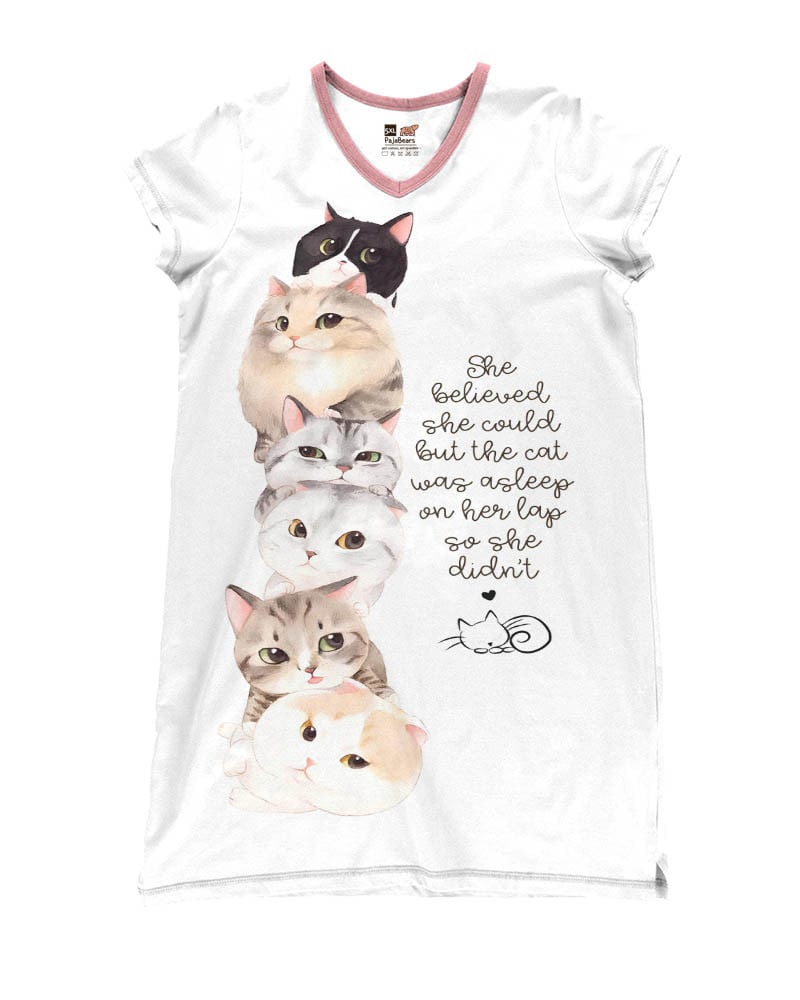 Cat Pajabears® V-Neck Nightshirts She Believed Could But Lk8 Nightshirt