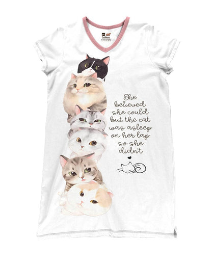 Cat Pajabears® V-Neck Nightshirts She Believed Could But Lk8 Nightshirt