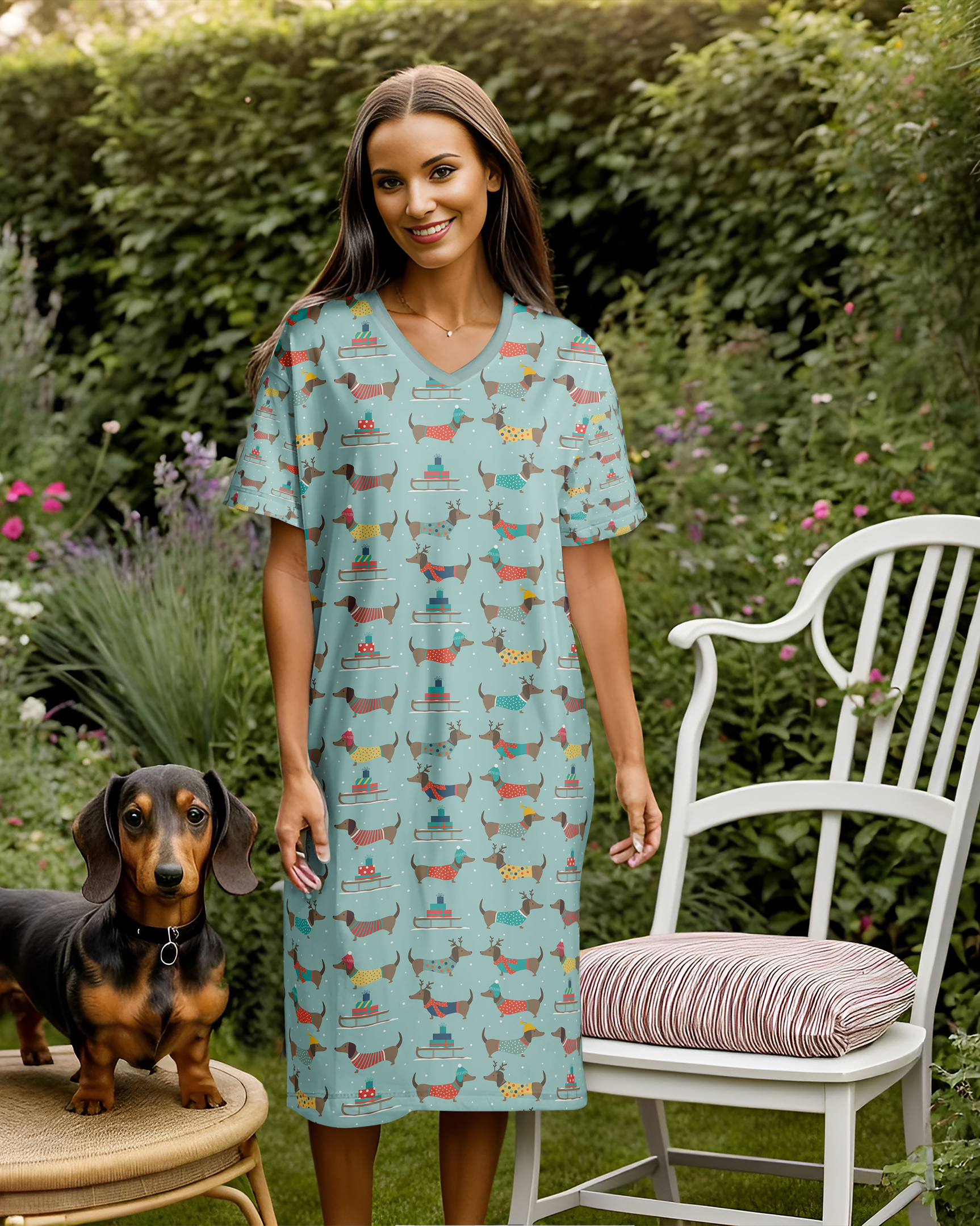 Dachshund Pajabears® V-Neck Nightshirts Snuggly Tl10