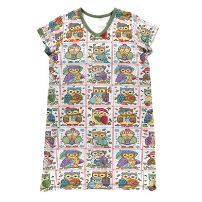 Owl Quilting Pajabears® V-Neck Pixel Season Owls Tl10