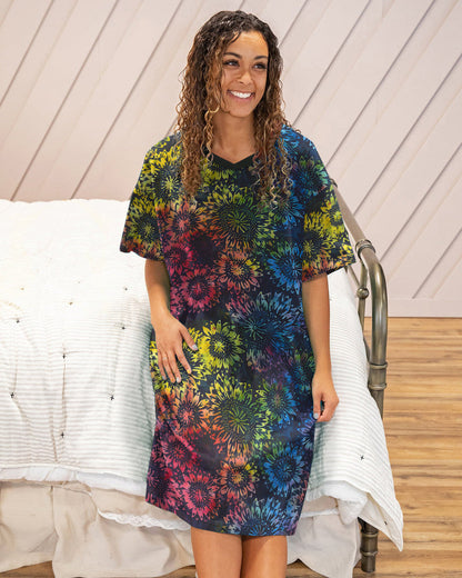 Rainbow Tie Dye Sunflower Pajabears® V-Neck Nightshirt Hm8 Nightshirts