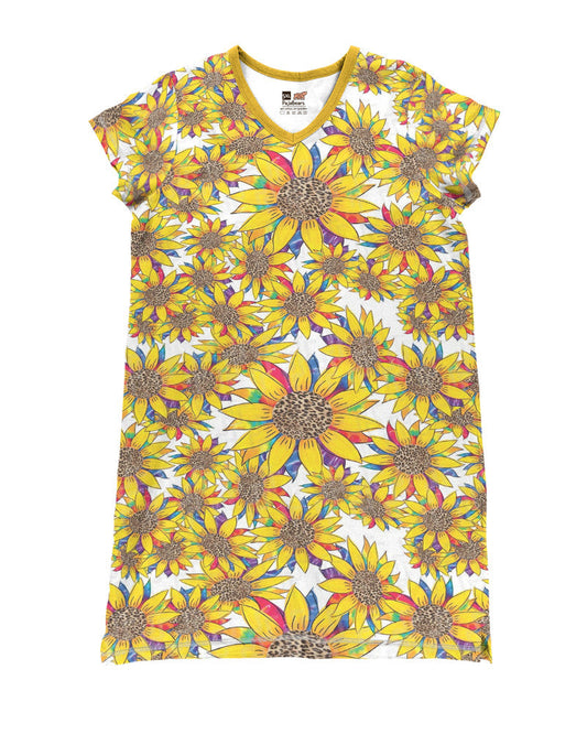 Leopard Tie Dye Sunflower V-Neck Pajabears® Nightshirt Hm8 Nightshirts