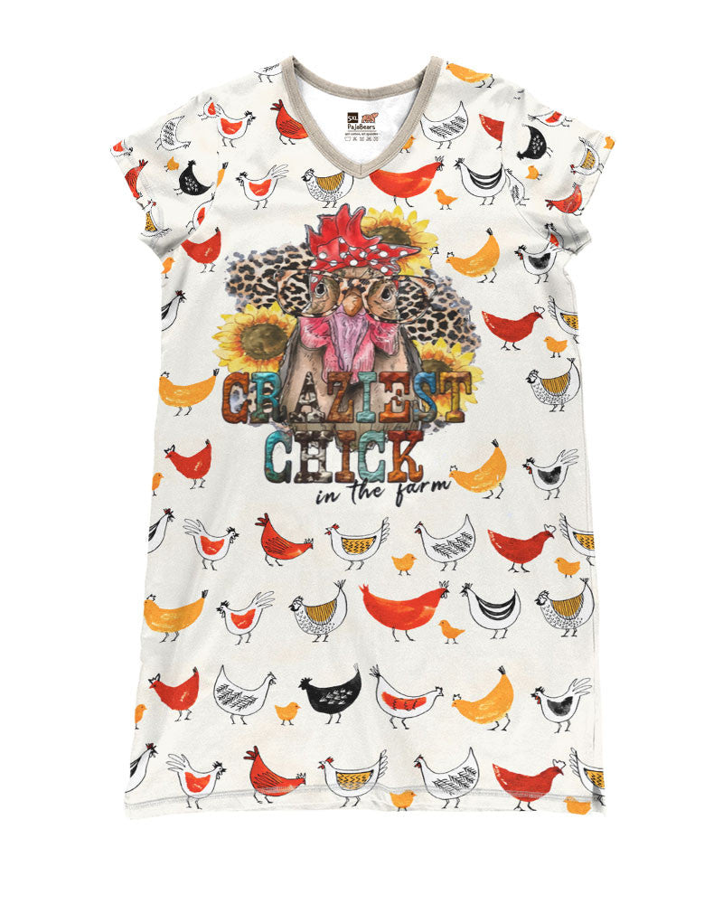 Chicken Pajabears® V-Neck Craziest Chick In The Farm Ho3