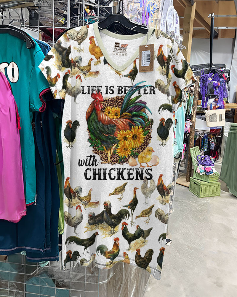 Chicken Pajabears® V-Neck Life Is Better With Chickens Ho3