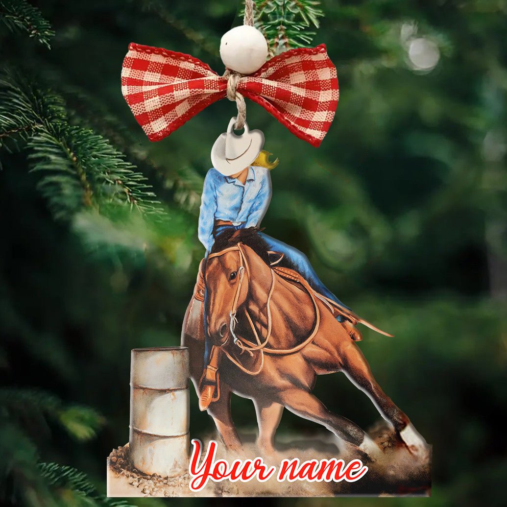 Barrel Racing Shape Ornament Personalized Rodeo Girl Blonde