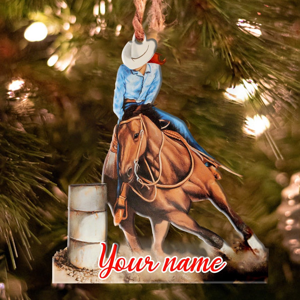 Barrel Racing Shape Ornament Personalized Rodeo Girl Red