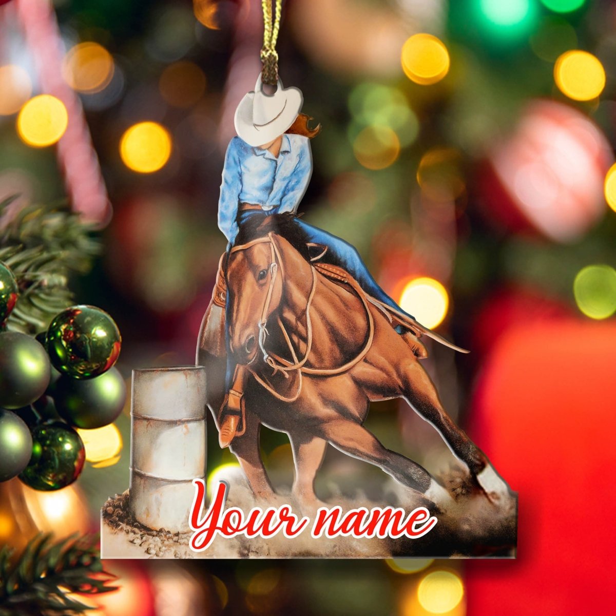 Barrel Racing Shape Ornament Personalized Rodeo Girl Brown