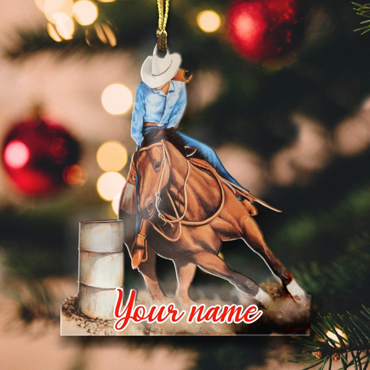 Barrel Racing Shape Ornament Personalized Rodeo Girl Light Brown