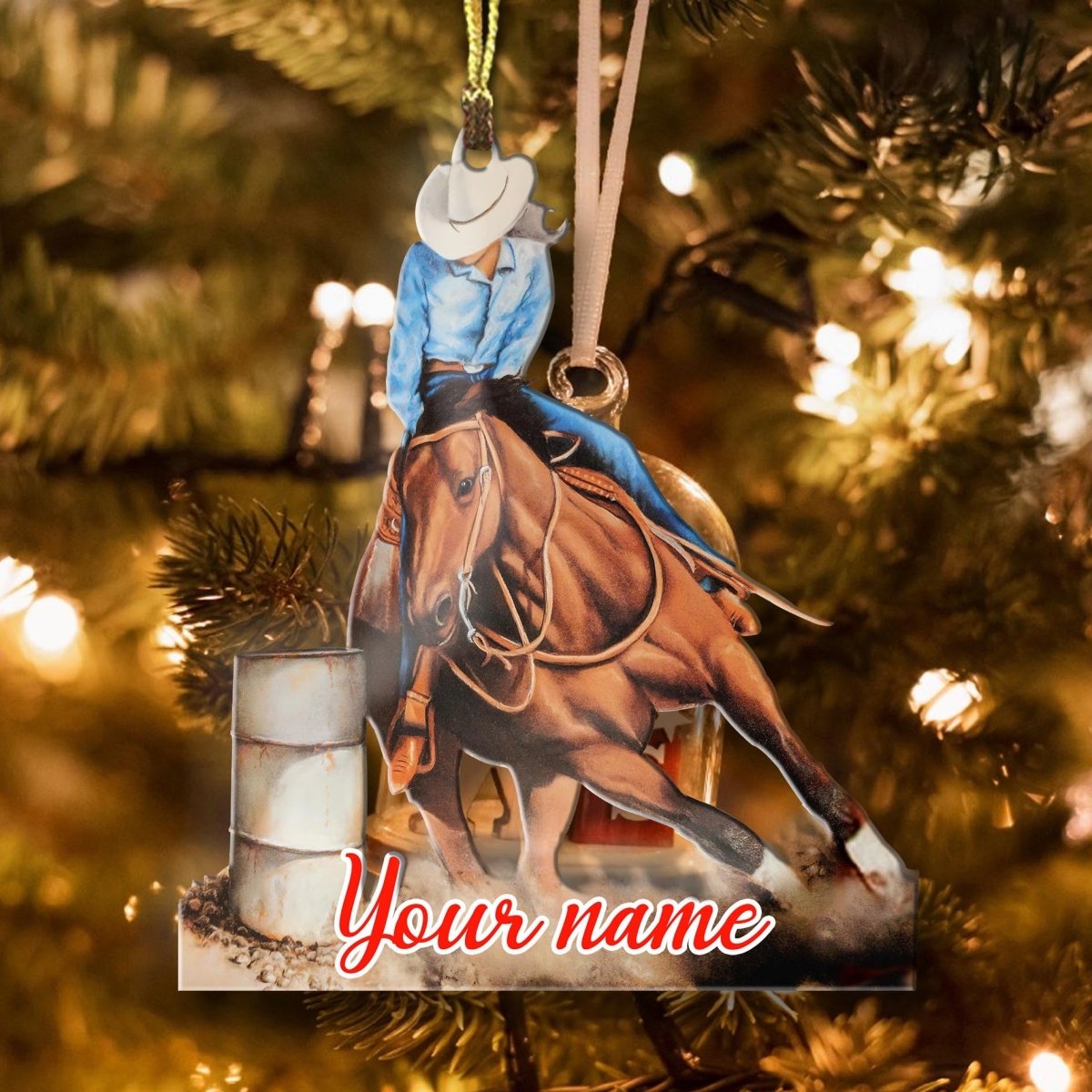 Barrel Racing Shape Ornament Personalized Rodeo Girl Silver