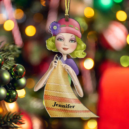 Knitting Personalized Shineful® Acrylic Decoration Ornament Girl Qa55 Blonde