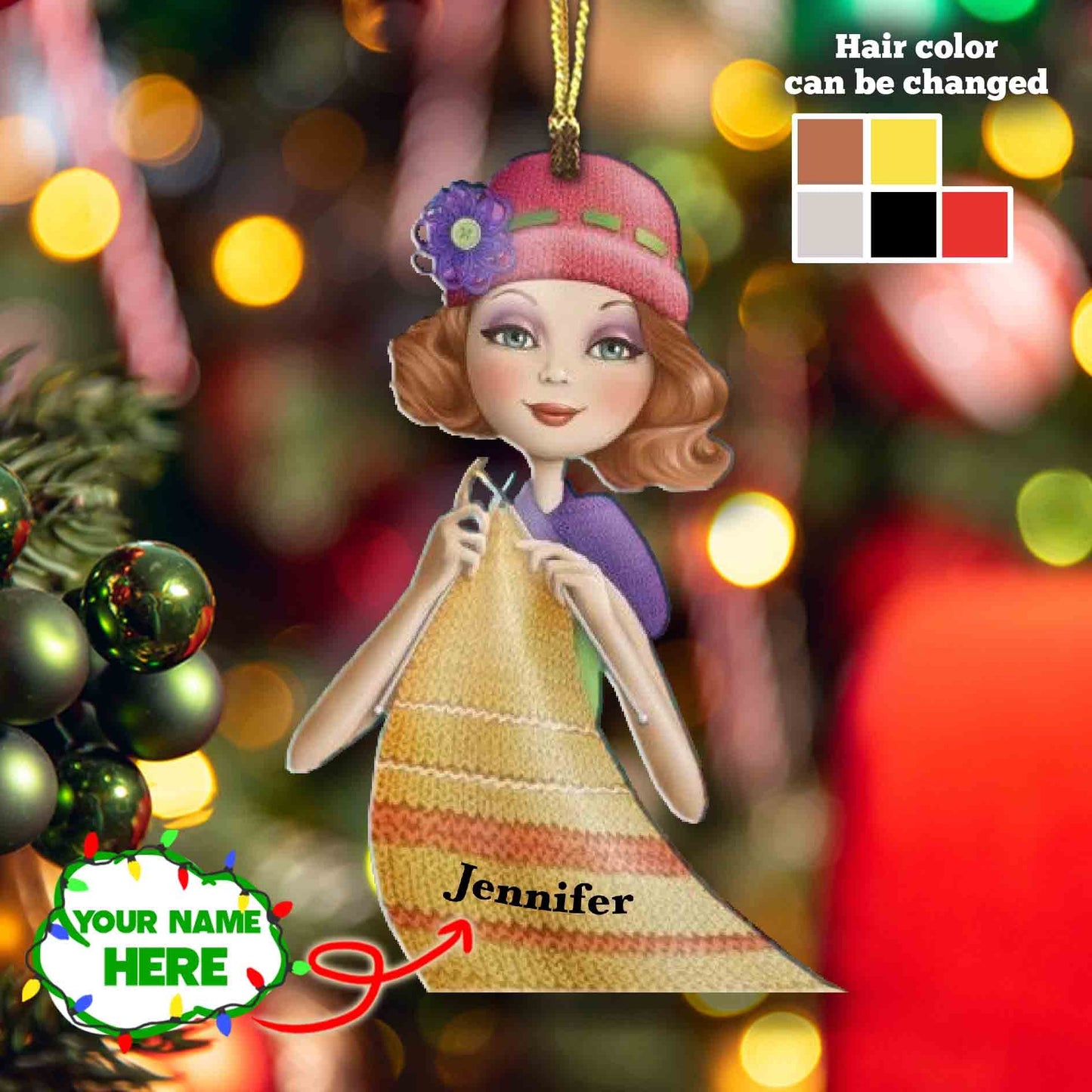 Knitting Personalized Shineful® Acrylic Decoration Ornament Girl Qa55