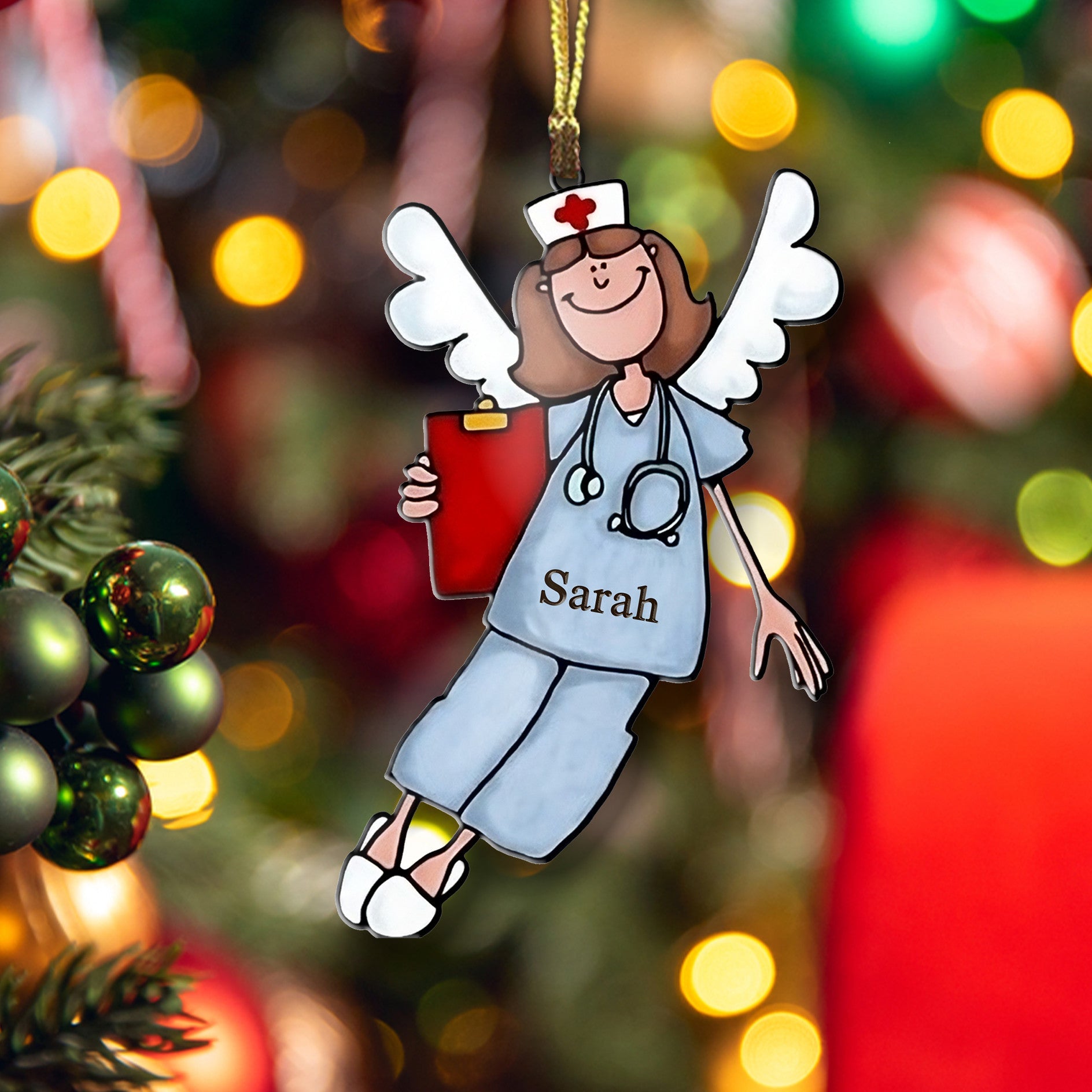 Nurse Shape Ornament Personalized Angel Wings Tn22