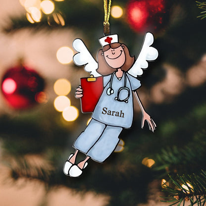 Nurse Shape Ornament Personalized Angel Wings Tn22