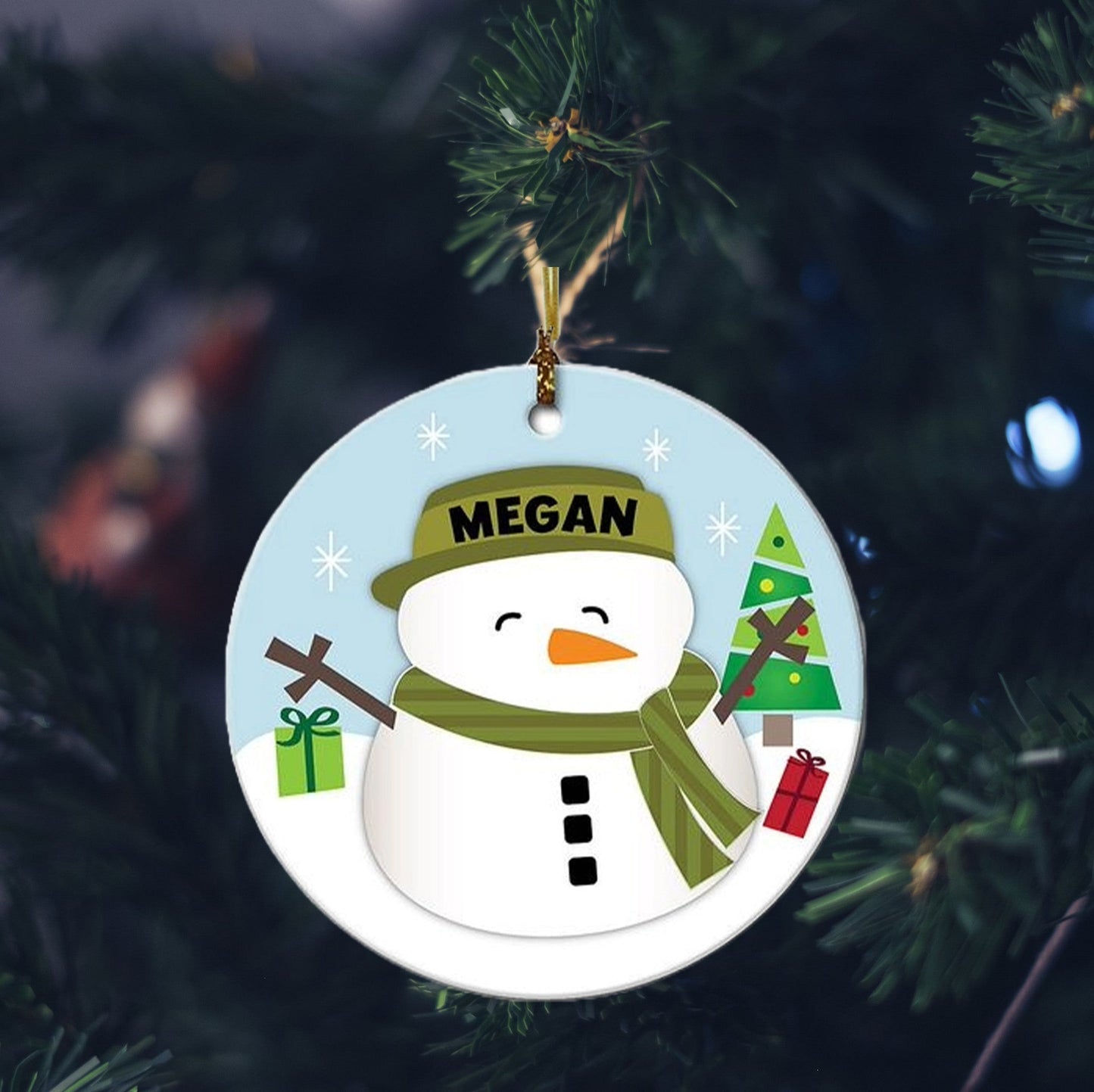 Happy Snowman Personalized Shineful® Wood Decoration Ornament