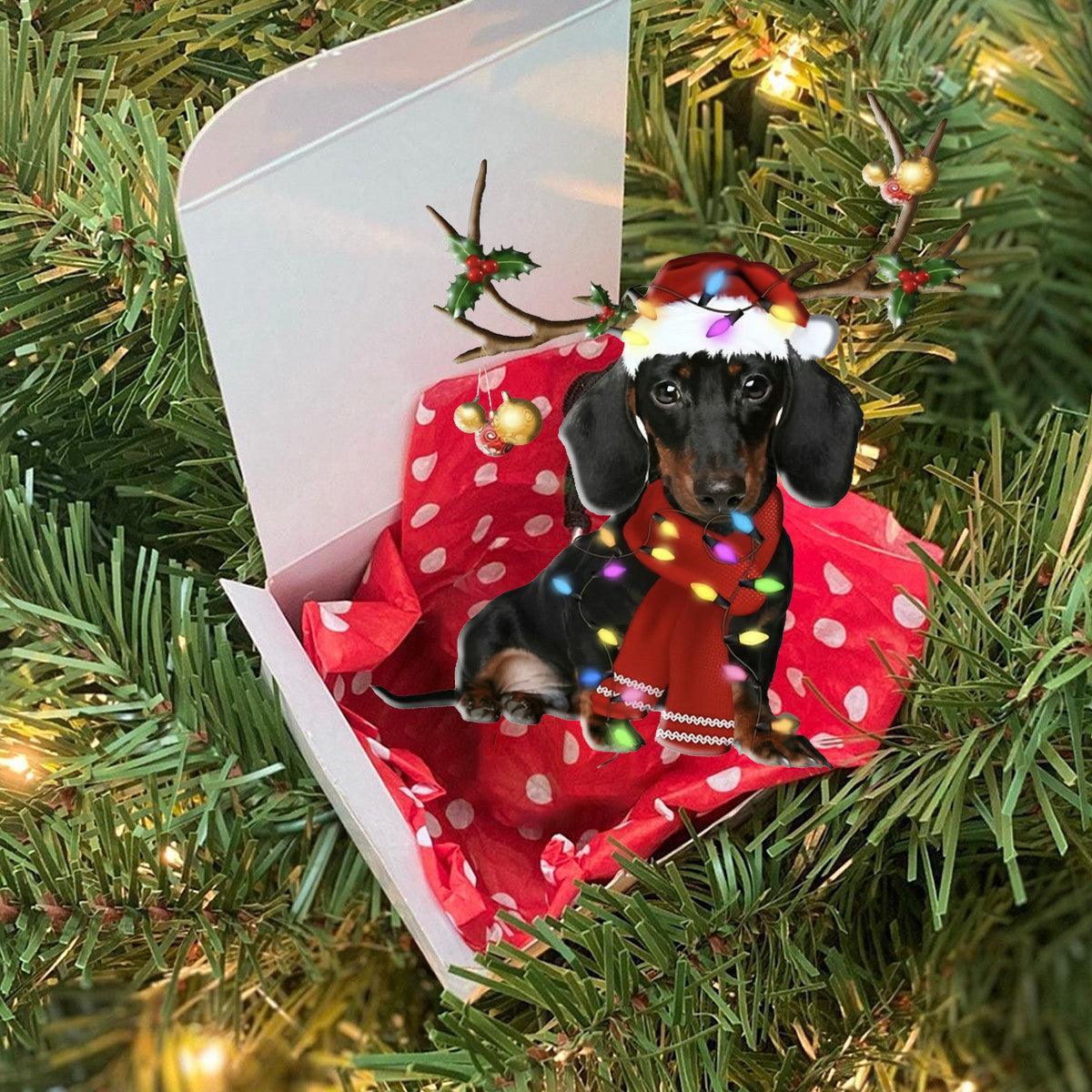 Christmas Dachshund Shineful® Acrylic Decoration Ornament Hg23