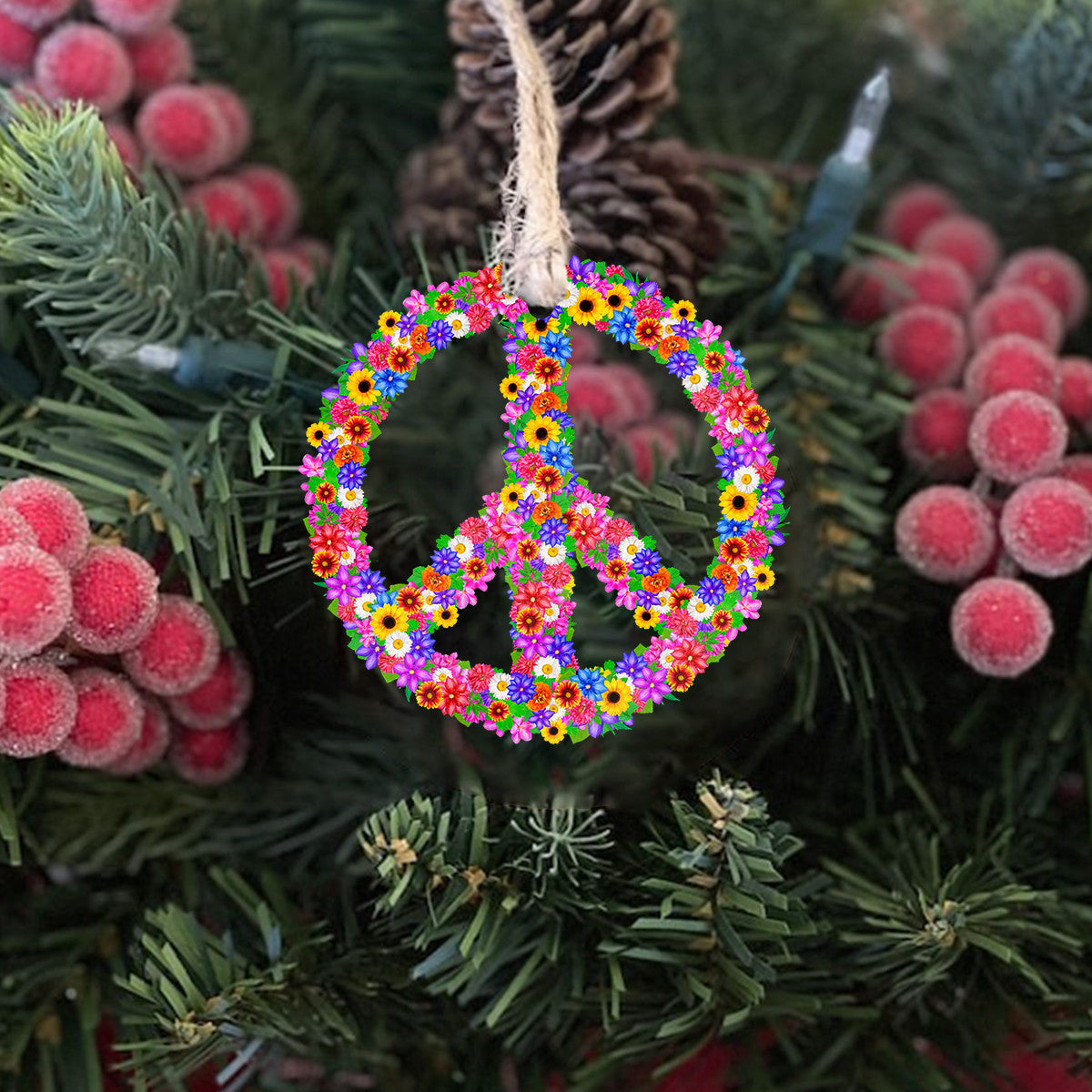 Hippie Shineful® Decoration Ornament Floral Peace Symbol Mn8