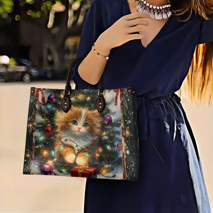 Shineful Leather Bag Under the Tree with Christmas Kitty