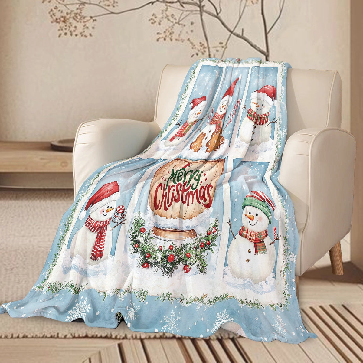 Shineful Fleece Blanket Merry Snowman