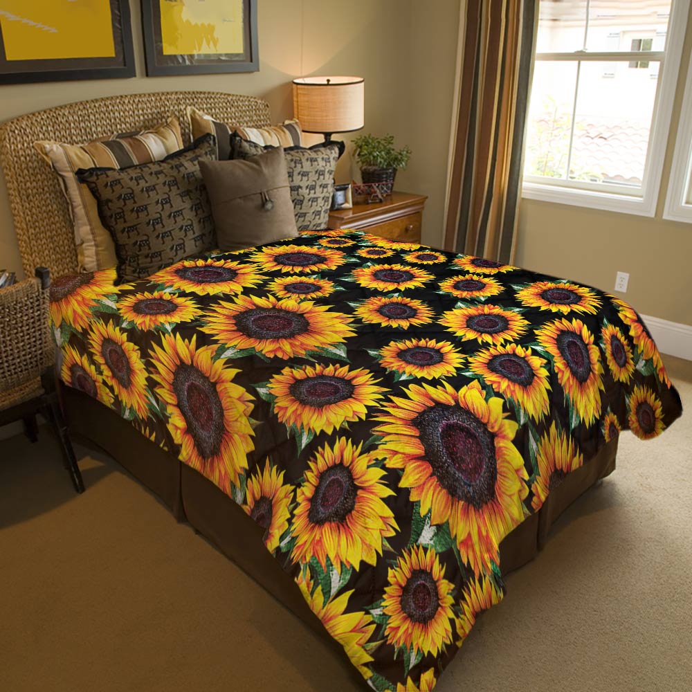 Shineful Flat Print Faux Quilt Blanket Playful Sunflower Charming