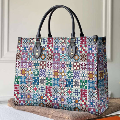 Glänzende Ledertasche Traditionelle Quiltblöcke