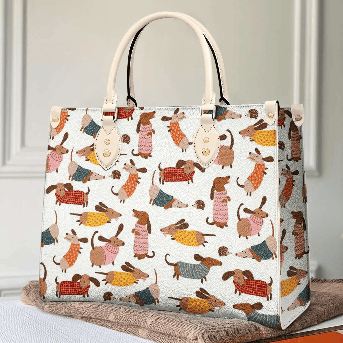 Dachshund Bag Shineful Traditional Cute Nl09 Creamy White Leather