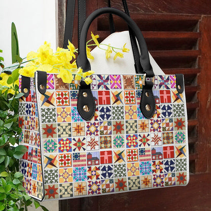 Quilting Leather Bag Shineful Blocks Mn8 Black