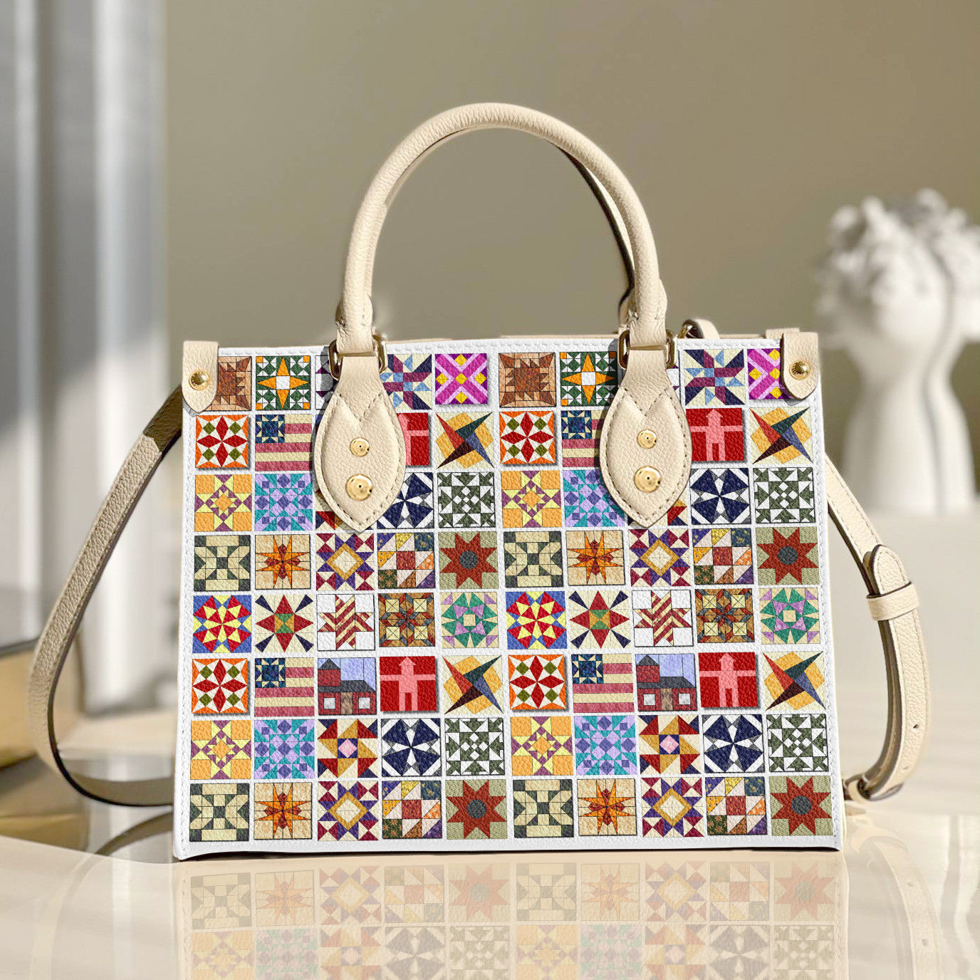 Quilting Leather Bag Shineful Blocks Mn8