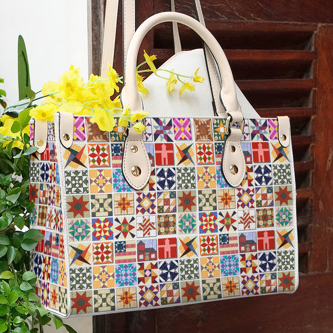 Quilting Leather Bag Shineful Blocks Mn8 Creamy White