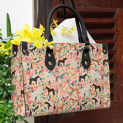 Horse Leather Bag Shineful Floral Horses Lk8 Black