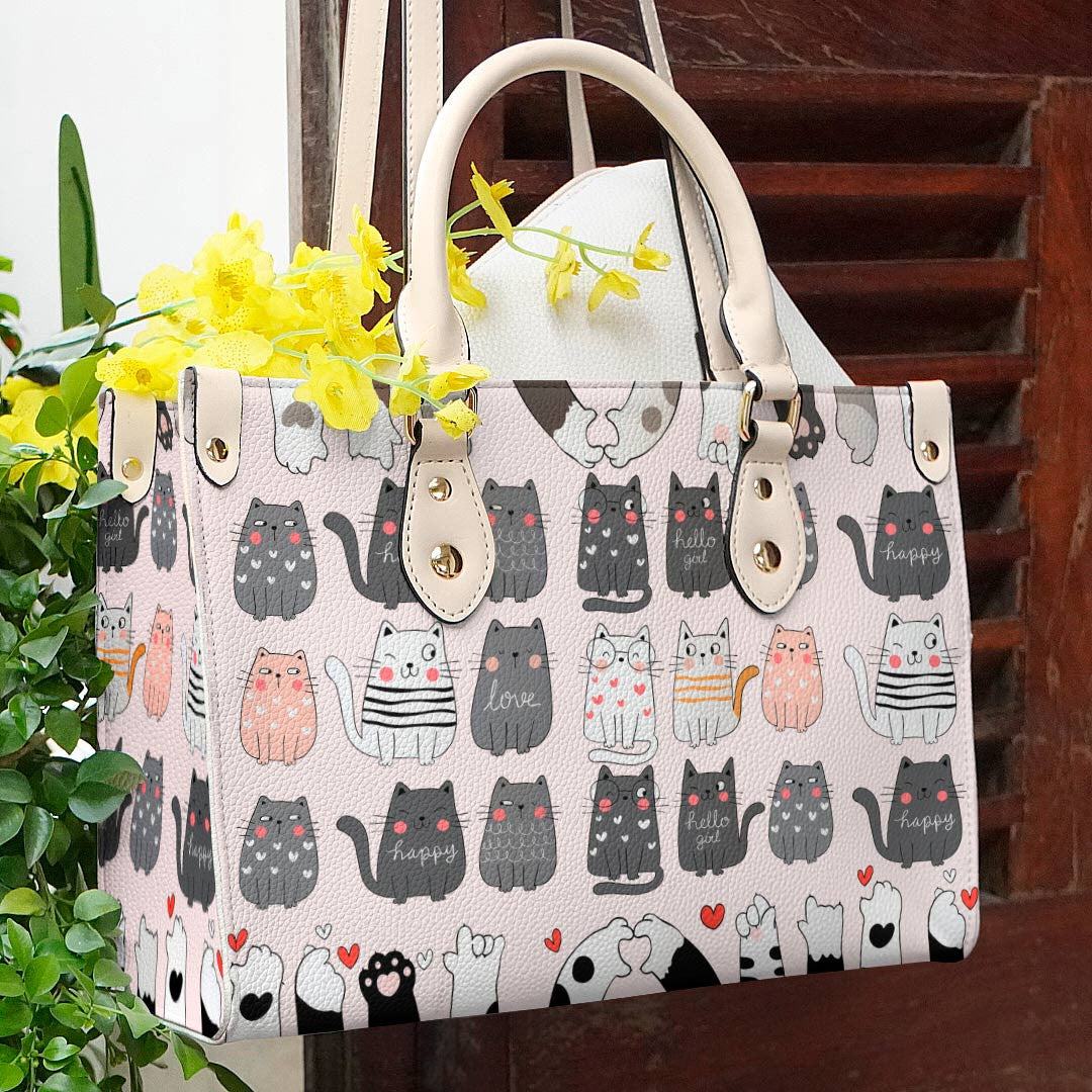 Cat Leather Bag Shineful Cute Cats Lk8 Creamy White