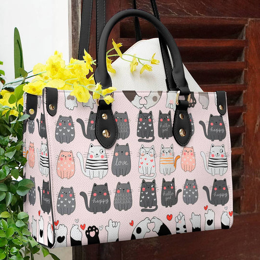 Cat Leather Bag Shineful Cute Cats Lk8 Black