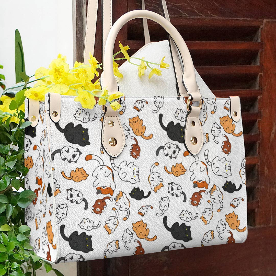 Cat Leather Bag Shineful Naughty Cats Lk8 Creamy White