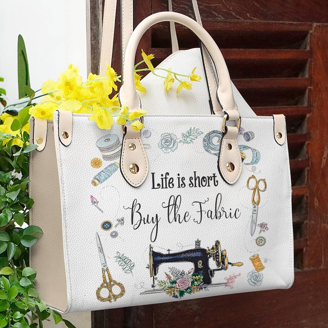 Sewing Leather Bag Shineful Life Is Short Lk8 Creamy White