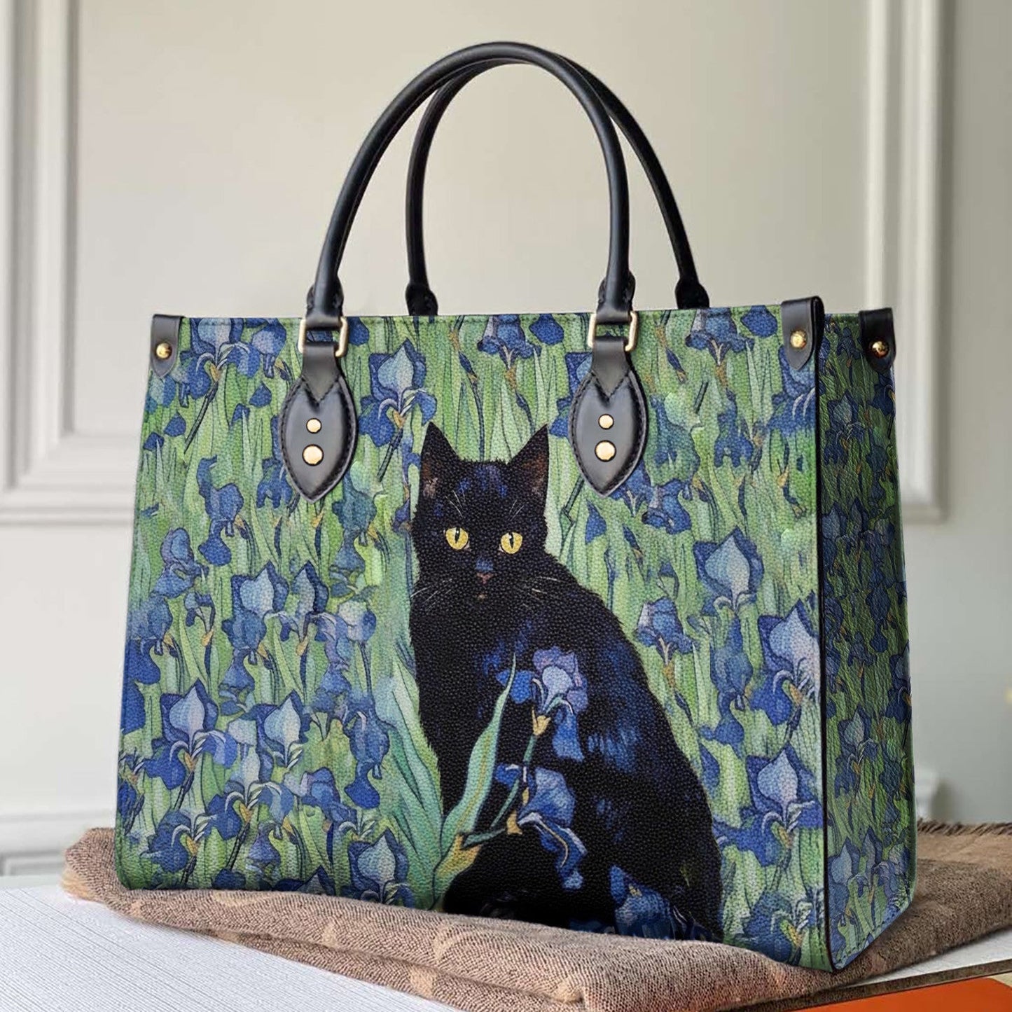 Cat Bag Shineful Traditional With Flower Nl09 Black Leather