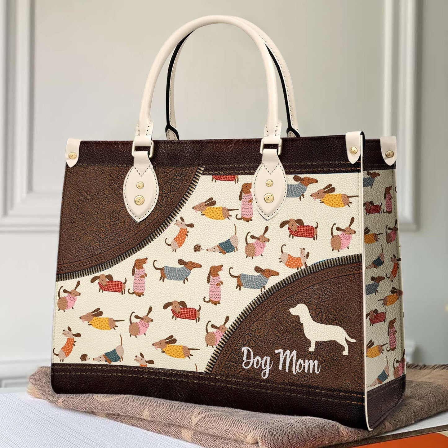 Dachshund Leather Bag Shineful Dynamic Mn8 Creamy White