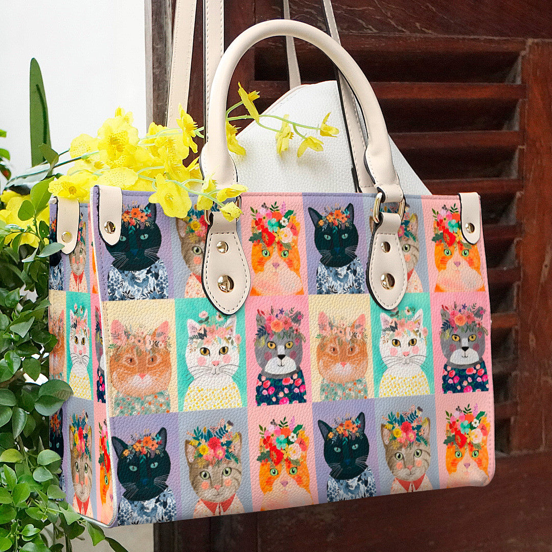 Cat Leather Bag Shineful Floral Mn8 Creamy White