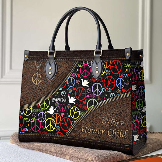 Hippie Leather Bag Shineful Flower Child Mn8 Black