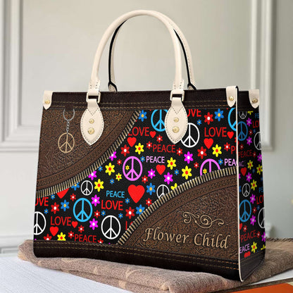 Hippie Leather Bag Shineful Peace And Love Mn8 Creamy White