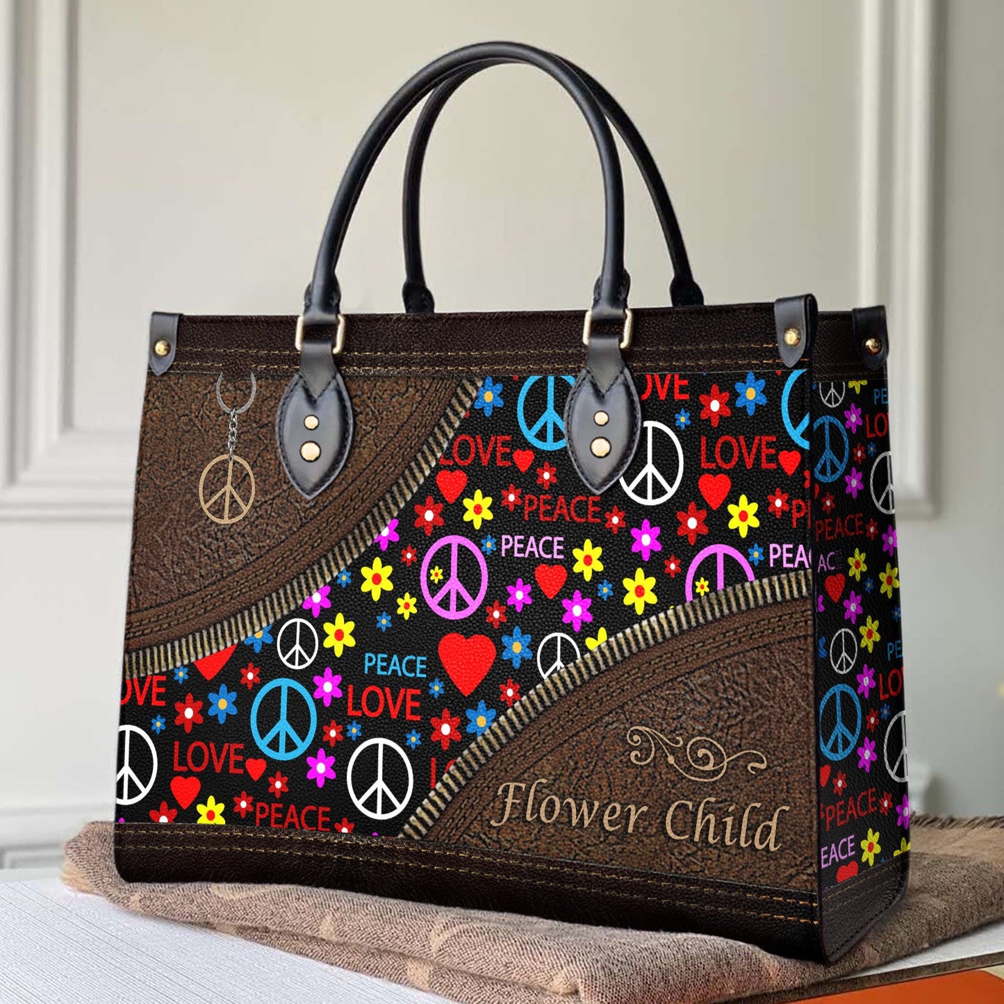 Hippie Leather Bag Shineful Peace And Love Mn8 Black