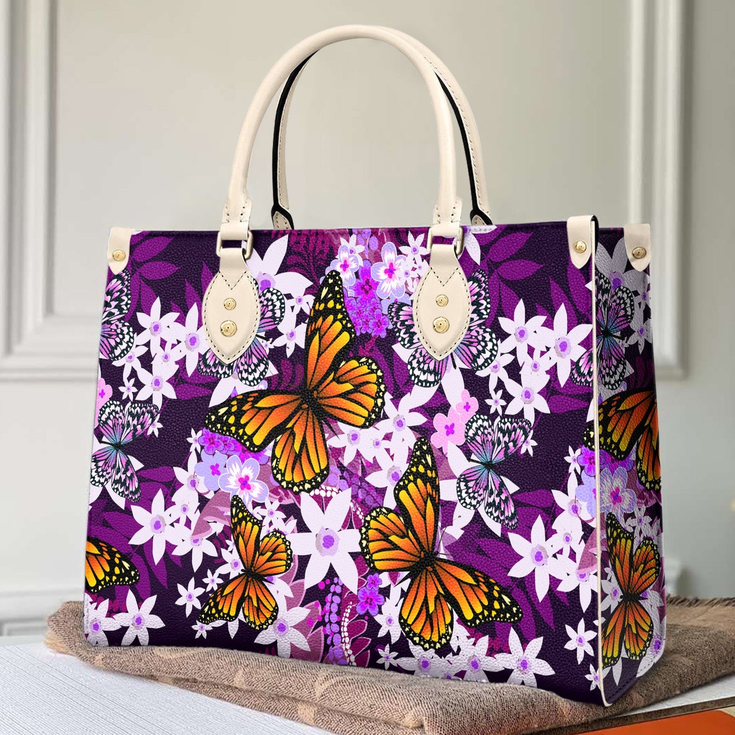 Butterfly Leather Bag Shineful Monarch And Milkweed Mn8 Creamy White