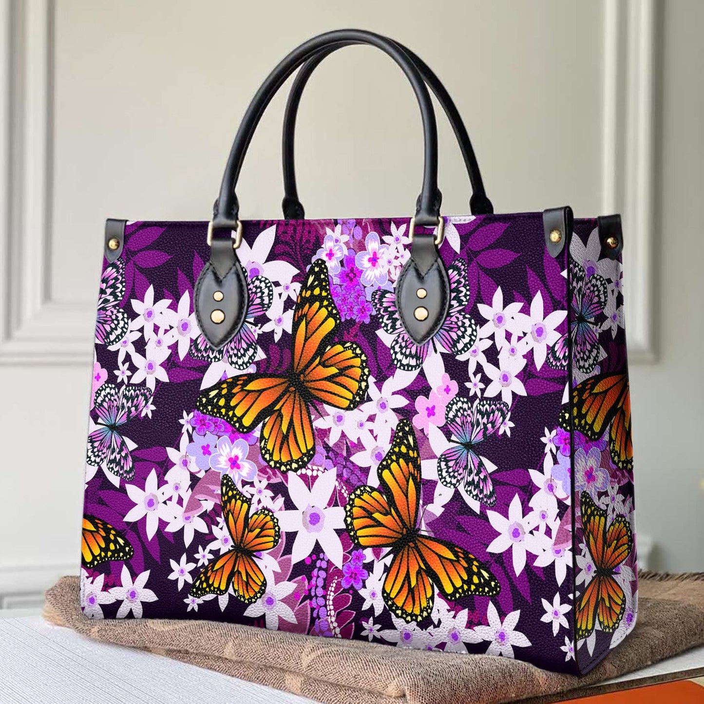 Butterfly Leather Bag Shineful Monarch And Milkweed Mn8 Black