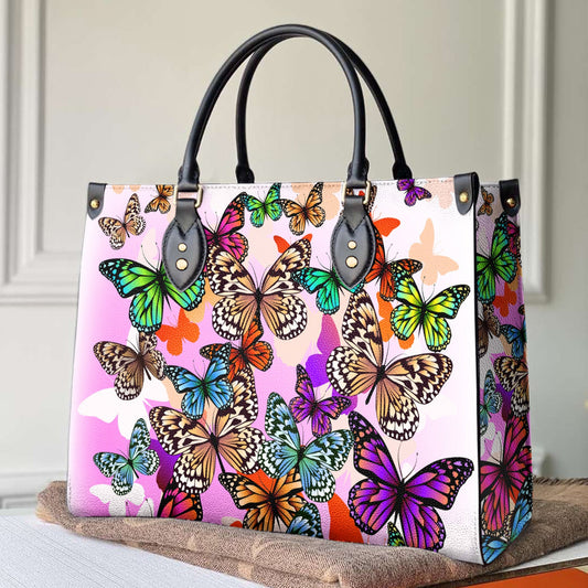 Butterfly Leather Bag Shineful Colorful Mn8 Black