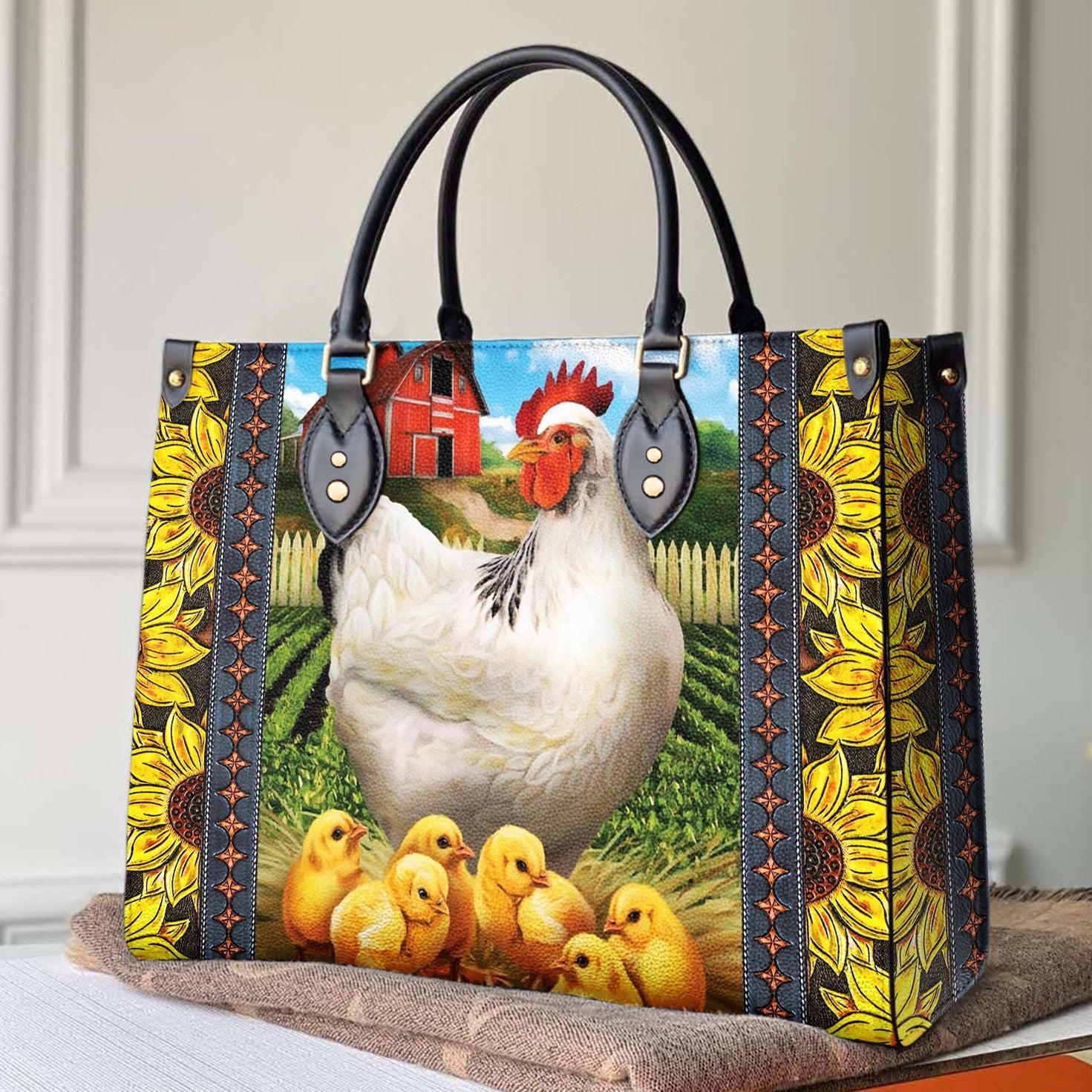 Chicken Leather Bag Shineful Sunflower Mn8 Black